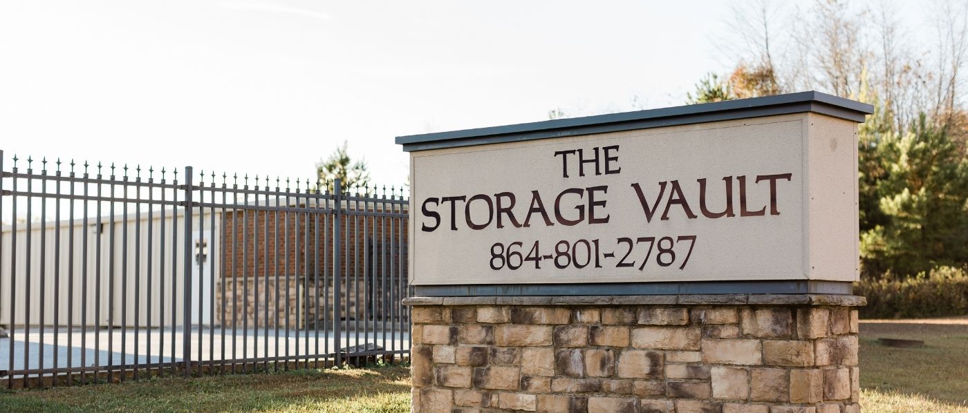 Roadside sign for The Storage Vault in Greer SC
